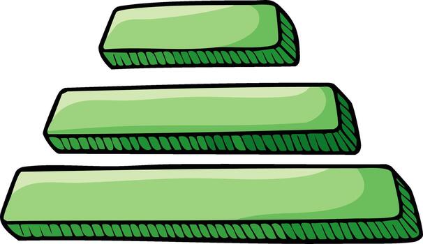 Illustration of three gradient green rectangular blocks stacked in a diminishing order creating a pyramid or steps vector