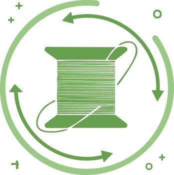 verde hilo carrete en reciclar lazo flechas, sostenible textil concepto vector