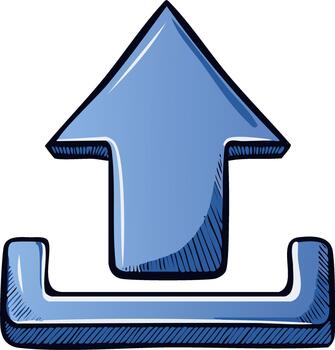 mano dibujado azul subir flecha icono en un bosquejo garabatear estilo. ilustración para web diseño, datos transferir, y sumisión vector