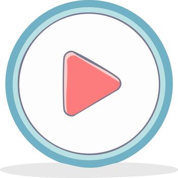 Play button icon with red triangle in circular blue frame for or audio player application vector