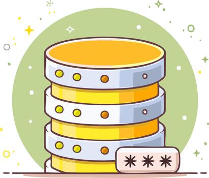 protegido base de datos servidor dibujos animados ilustración seguridad en capas datos apilar con contraseña vector