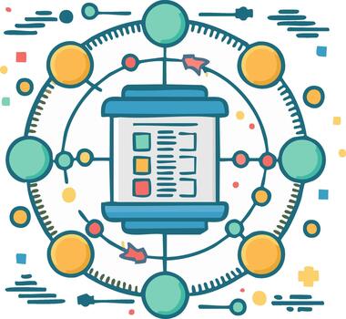 resumen tecnología concepto de un central datos Procesando cubo en un complejo circular red sistema vector