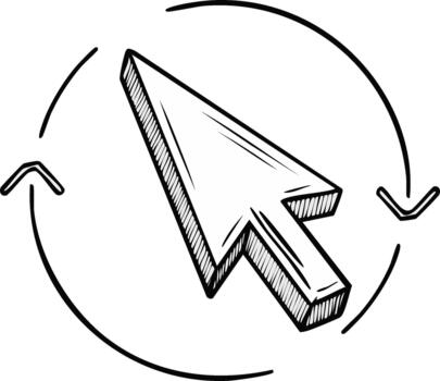 cursor hacer clic y repetir flechas mano dibujado ilustración concepto vector