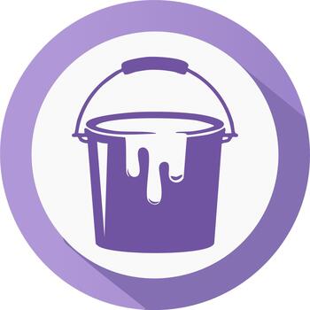 Airtight container with handle for paint with overflowing liquid dripping down in a purple ring graphic vector
