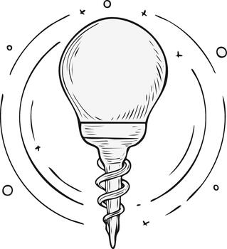 mano dibujado ligero bulbo con un tornillo base simbolizando creativo ideas y implementación vector
