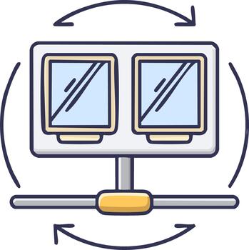 Rotating dual screen display icon for modern computer workstation or virtual reality vector