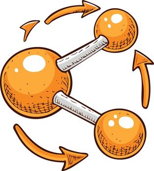 Animated Orange Molecule Rotating with Arrows Depicting Movement Connection vector