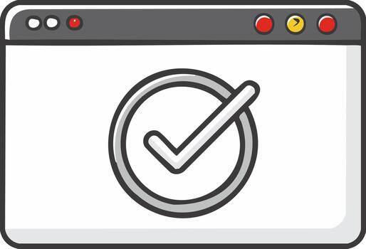 navegador ventana con un grande marca de verificación icono dentro indicando éxito o terminación vector