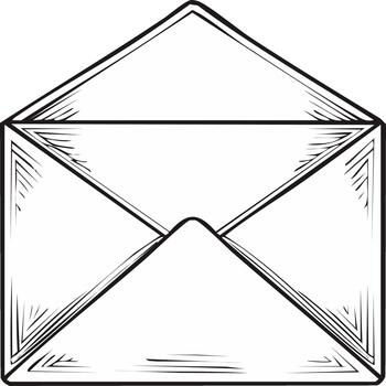 Line art illustration of an open envelope with a simple design vector