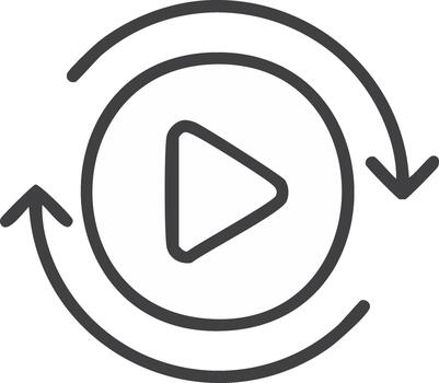 Play button icon with circular arrows representing replay, loop, and repetition concept vector