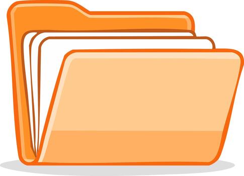 Orange file folder illustration with papers for data organization office storage and file management vector