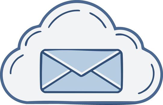 Stylized icon featuring a cloud with a letter icon inside it, suggesting cloud-based email services and communications vector
