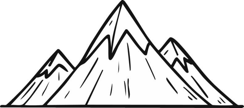 Simple sketch of a mountain range with peaks and valleys in black outline vector