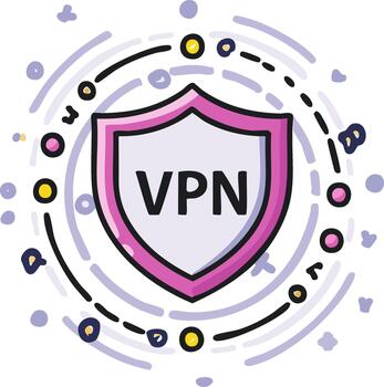 Colorful VPN Shield Symbol Illustrating Security with Creative Design Elements and Data Stream vector