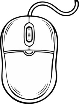 Classic wired computer mouse line art illustration representing digital technology and computing devices vector