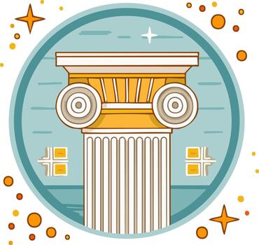 clásico iónico columna capital arquitectura ilustración en circular marco con decorativo elementos vector