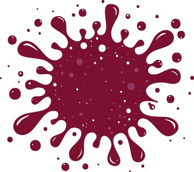 Abstract maroon splash graphic design element with splatter and droplets vector