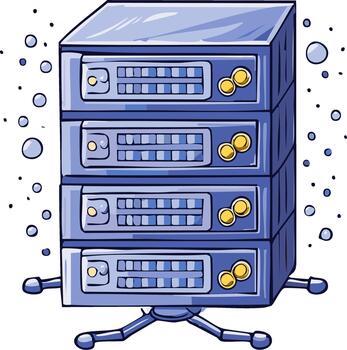 azul servidor estante apilar con datos fluir ilustración para tecnología y informática conceptos vector