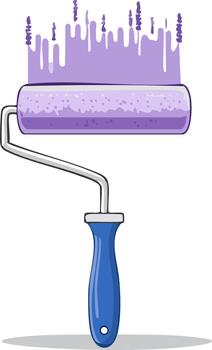 Paint Roller Applying Lavender Color Stroke with Dripping Effect vector