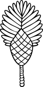 Decorative Hand Fan with Palm Leaf Design and Textured Handle vector