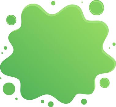 Green gradient paint splat or liquid blob with floating smaller drops, abstract design element vector
