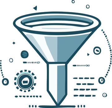 estilizado embudo ilustración representando datos filtración y conversión proceso vector
