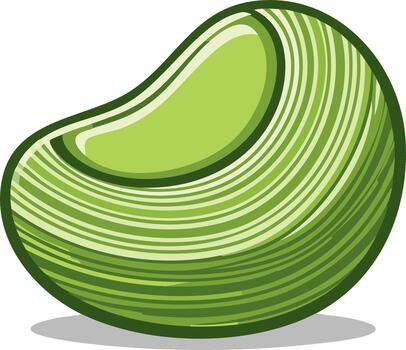 Cartoonish green object with curved lines and soft shading, suggestive of a bean or seed vector