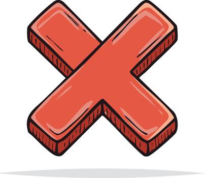 Red stylized hand drawn cross mark or x symbol representing error delete and incorrect actions vector