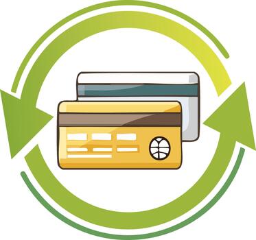 digital pago crédito tarjeta transacción lazo con verde circular flechas vector