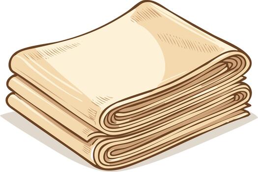 Neatly folded stack of cream colored fabric or linen towels cartoon art vector