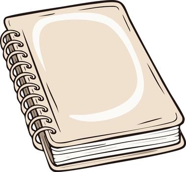 Notebook illustration showing pages and spiral binding, blank cover for text and writing, art vector