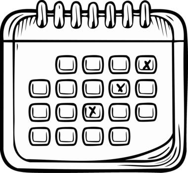 Hand-drawn sketch of a desk calendar with marked dates for events and tasks vector