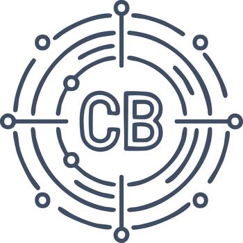 cb monograma logo en un digital circuito objetivo icono. tecnología, red, y datos conexión concepto vector