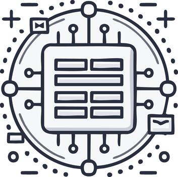 Central Processing Unit or Microchip Connected to Network in Cartoon Style vector