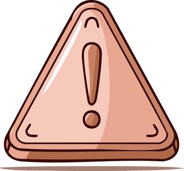 Shiny bronze cartoon warning triangle with exclamation mark icon for danger alert and caution message vector