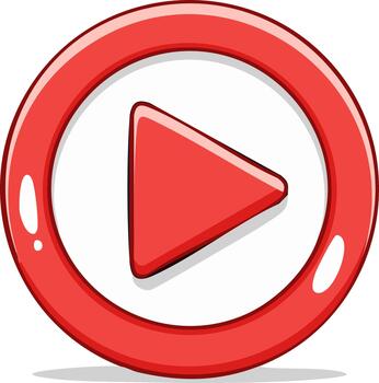 Bright Red Play Button Icon Cartoon Style for Multimedia Software or Application, Start Symbol in Circle vector