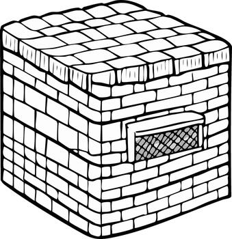Stylized Cubic Brick Structure with Small Window Opening and Textured Roof vector