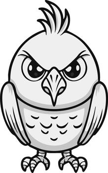 gruñón dibujos animados pájaro personaje con un enojado cara y surcado Cejas ilustración vector