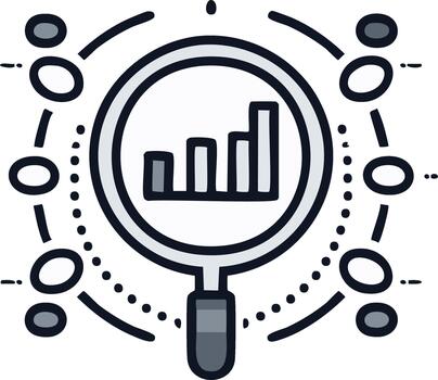 análisis de negocio Estadísticas y red conexiones con aumentador vaso vector