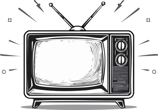 Retro Television Sketch with Antenna Broadcast Signal and Analog Controls vector