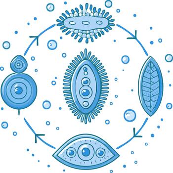 Simplified Lifecycle Diagram of Microscopic Organisms in Repeating Cycle vector