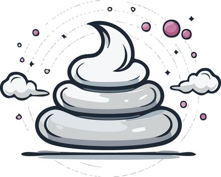 Abstract illustration of a layered, stylized cream tower with clouds and dots vector
