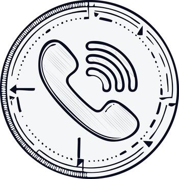 Hand drawn telephone receiver icon with signal waves and targeting markers vector