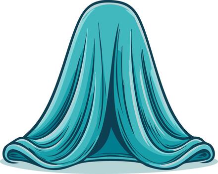 Mysterious object concealed under draped turquoise fabric with flowing folds vector
