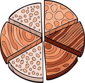 un circular diseño con rebanadas demostración un variedad de madera grano texturas y patrones ilustración vector