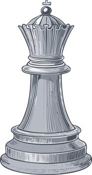 Stylized Chess Queen Piece in Silver Tones Depicting Strategy Game, Royal Power, and Board Game Fun, Isolated Object vector