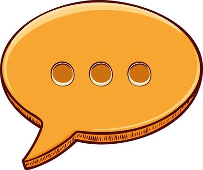 Orange cartoon speech bubble with three ellipses for message box or conversation symbol, communication icon vector