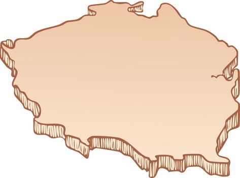 Detailed Poland map in isometric view showing three dimensional effect with beige color palette and brown bordering outline vector
