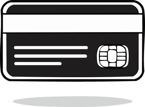 Stylized plastic card graphic with a chip, stripe and shadow offering a symbolic representation of modern payment methods vector