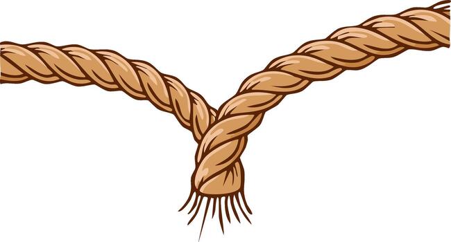 Braided Ropes in Tan Forming a Y Shape with Frayed End Sections at the Bottom, Cartoon Style vector